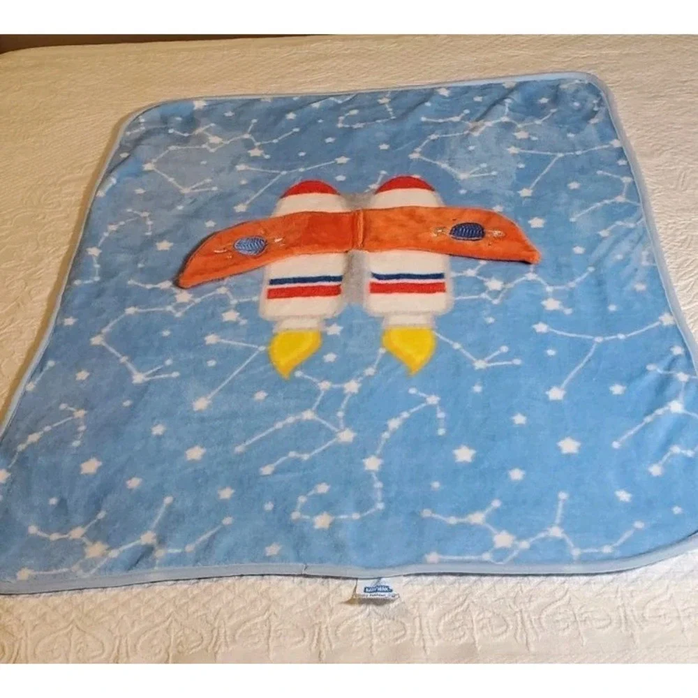 The World of Baby Mink‎ blanket Rocket Ship Blue & Orange - Vintage Excellent